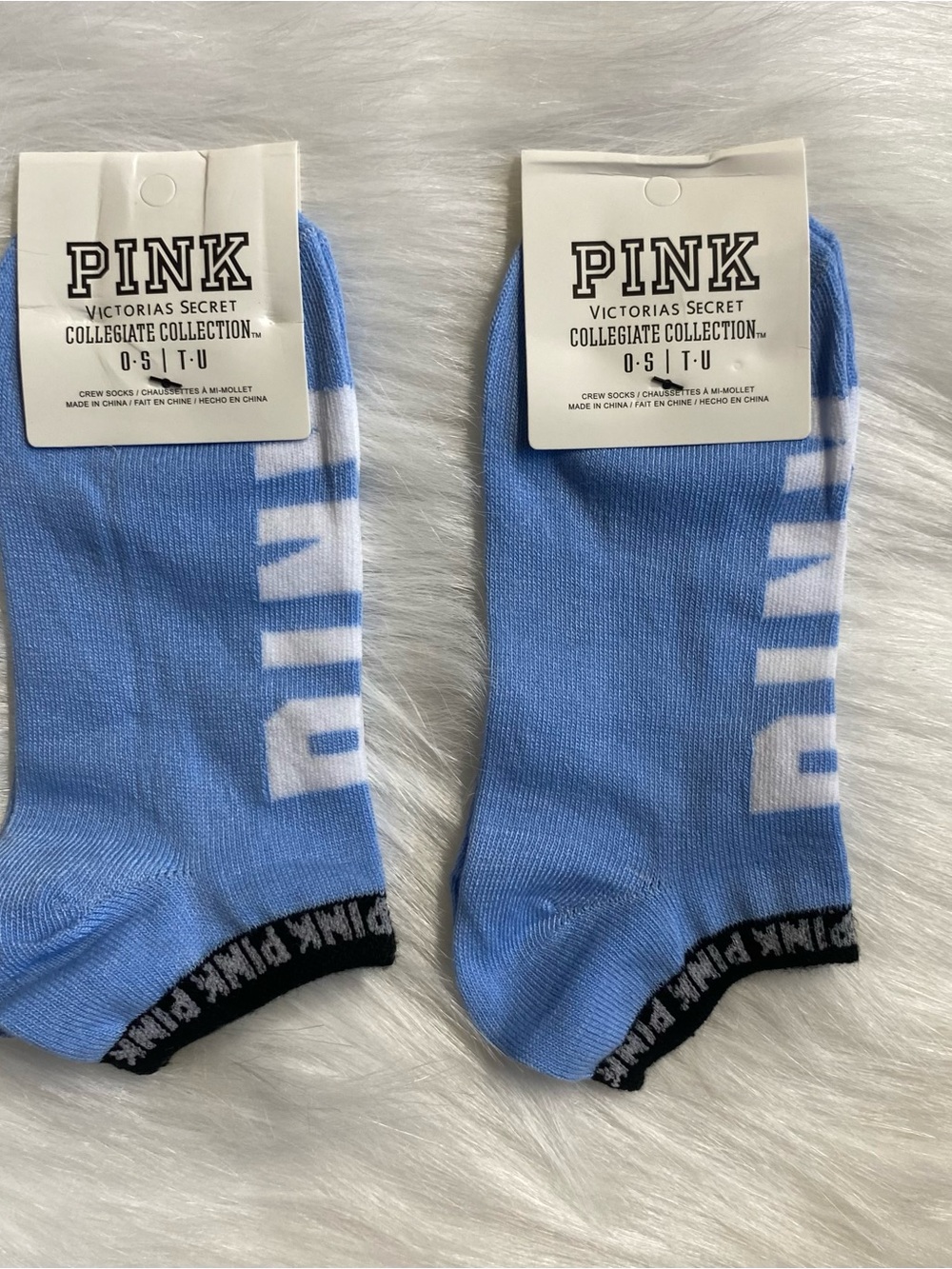 PINK Victoria's Secret Blue Ankle Socks with White Logo